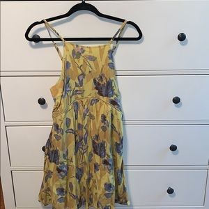 Yellow with purple floral midi dress